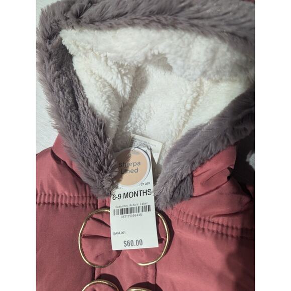 First Impressions Baby Girl Sherpa Lined One Piece Pink Snowsuit Size 6-9m bows - Picture 2 of 3